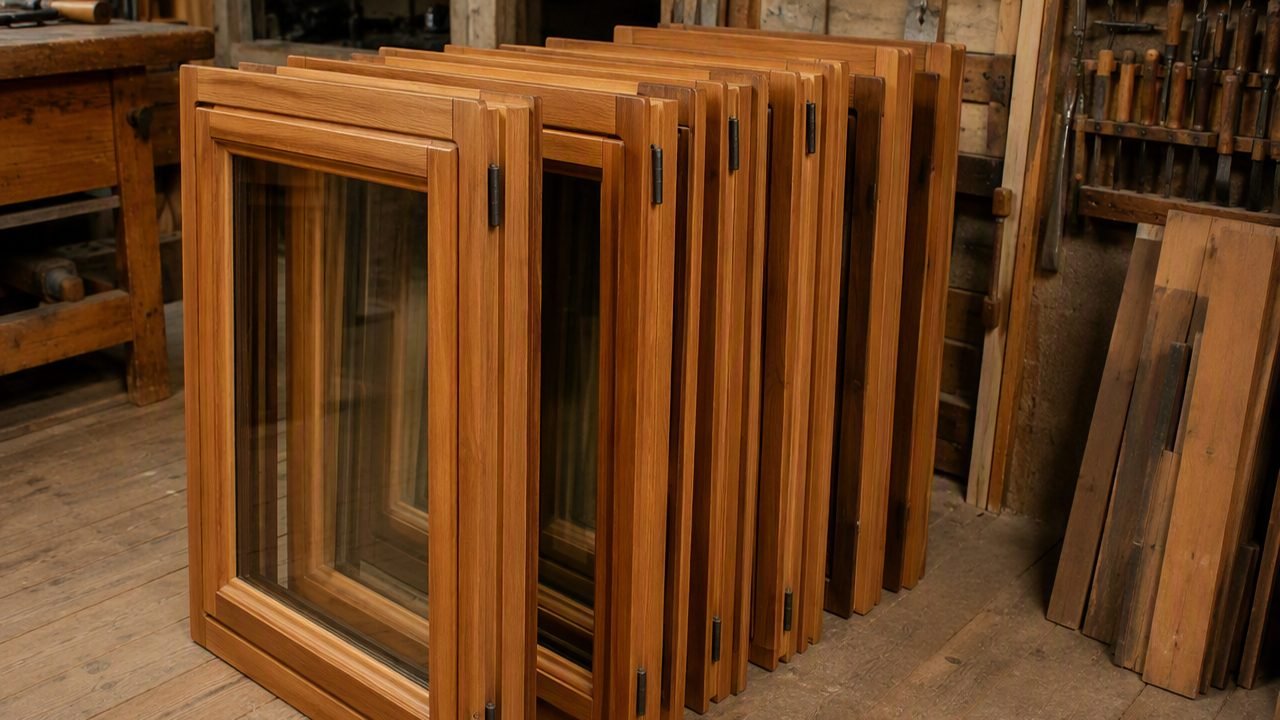 Restauro di infissi in legno in laboratorio: ante e telai