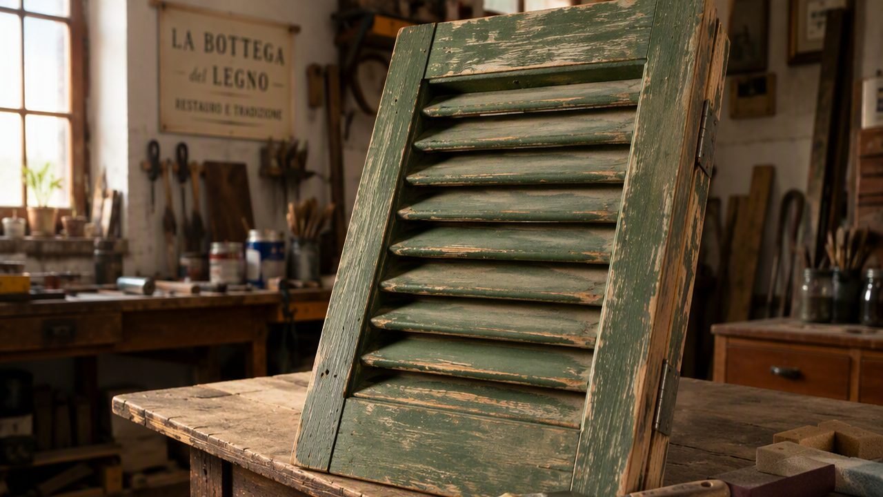 Riparazione di una persiana in legno: stecche e cardini